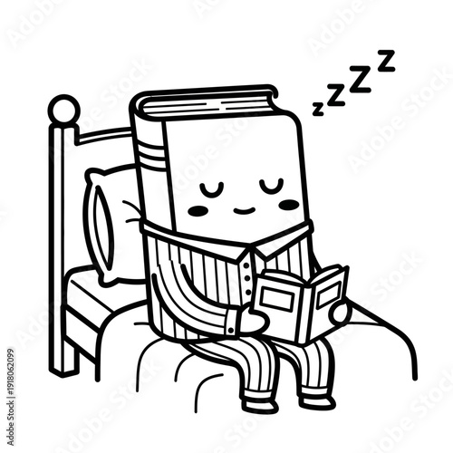 Cute Book Character Sleeping in Bed Reading a Book
