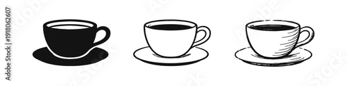 Coffee Cup Icons Set - Silhouette, Outline, and Hand-Drawn Sketch Styles