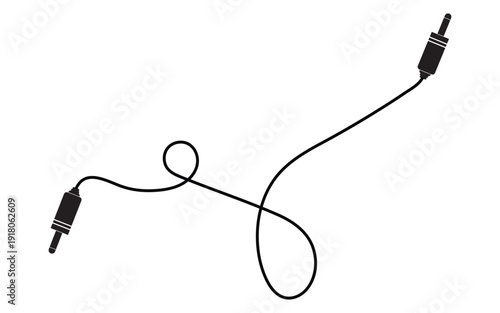 3.5 mm stereo audio extension cable.  audio cable isolated on white background. Long audio cable with jack socket.