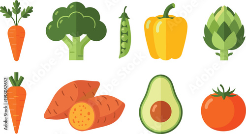 Vegetable food illustration set vector isolated on white background