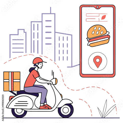 Online Food Delivery Service Flat Vector Illustration