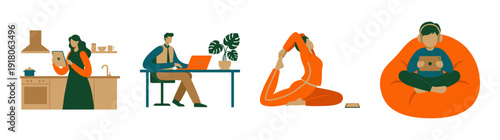 Flat Vector Remote Lifestyle Character Illustration Element Kit for Modern Work Life Balance
