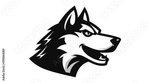 A stylized illustration of a dog's head in profile, using black and white contrasts