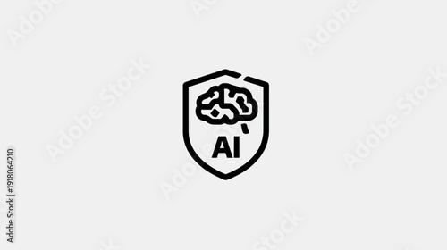 A black and white graphic icon of a shield containing a brain and the letters AI