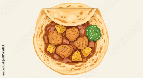 Overhead View of a Delicious Taco with Filling