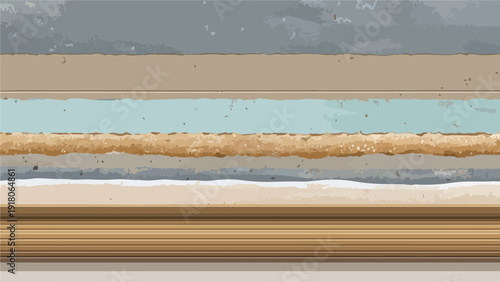 Horizontal abstract layers of textured earth, sand, water, and wood grains