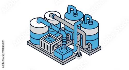 Industrial Water Treatment Plant Equipment Illustration.