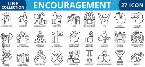 Encouragement icon set outline style icon set collection vector illustration