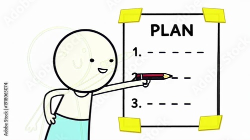 Cartoon Stickman Presenting Strategy Plan Whiteboard Vector, Strategic Planning