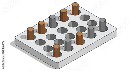 3D Render of Pegs in Grid Pattern.