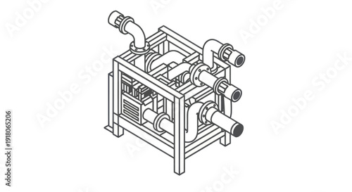 Industrial Equipment with Pipes and Valves Diagram.