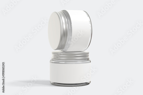 Stacked Two Transparent Glass Jar With Blank Label