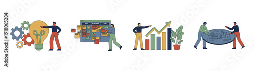 Flat Vector Business Workflow and Strategic Planning Element Kit for Corporate Productivity Media