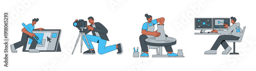 Flat Vector Creative Professionals Illustration Set for Digital Media and Artisanal Career Branding