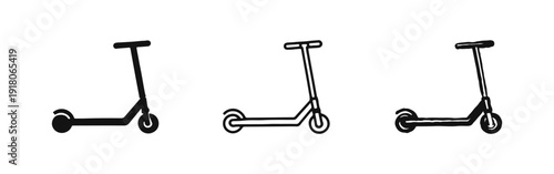 Minimalist Scooter Icons Set - Hand-Drawn Kick Scooter Vector Graphics for Transportation