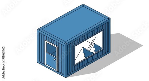 Blue Shipping Container with Open Door.
