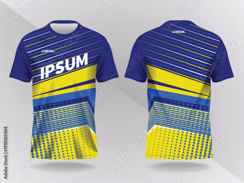 blue yellow abstract background and pattern for sport jersey design and mock up. front and back view template