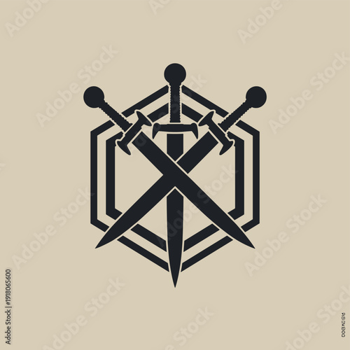 Crossed swords emblem design for T-shirt print concept  