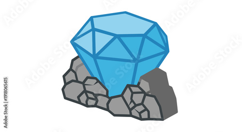 Blue Diamond Gemstone Illustration on Rocks.