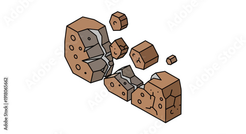 3D Rendering of Broken Wooden Cube Structure.