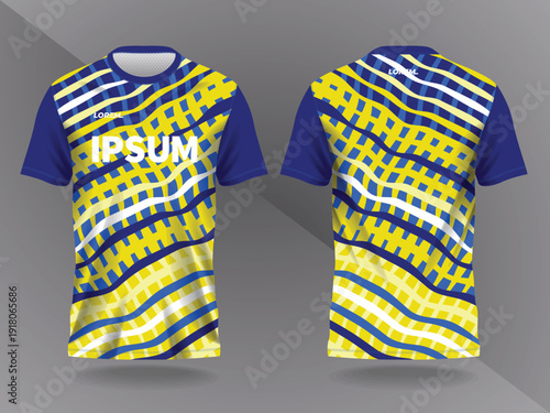blue yellow abstract background and pattern for sport jersey design and mock up. front and back view template