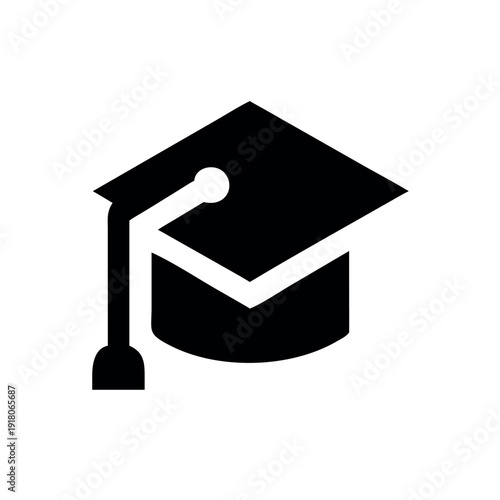Education mortarboard cap pictogram in solid black style for learning Vector illustration