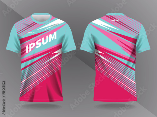 pink turquoise abstract background and pattern for sport jersey design and mock up. front and back view template