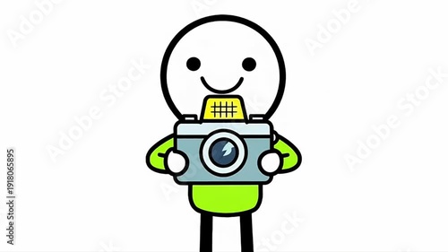 Stick Figure Photographer Holding Camera Cartoon Illustration Animation