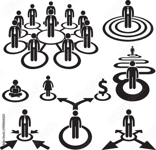 Bild auf Leinwand Set of business people icons and social network symbols featuring vector silhoue