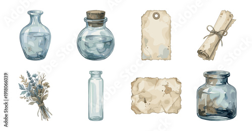 Apothecary Potion Bottles and Vintage Paper Collection