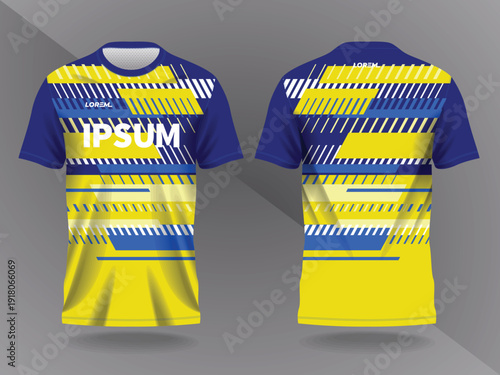 blue yellow abstract background and pattern for sport jersey design and mock up. front and back view template
