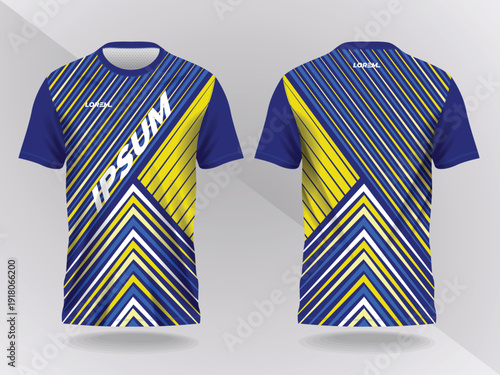 blue yellow abstract background and pattern for sport jersey design and mock up. front and back view template