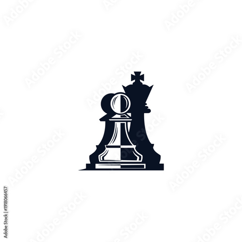Black chess pieces, king and pawn, in a minimalist style  