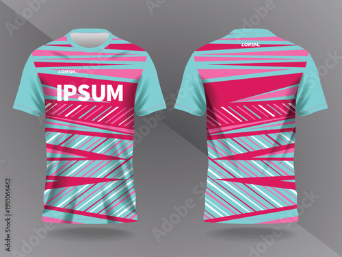 pink turquoise abstract background and pattern for sport jersey design and mock up. front and back view template