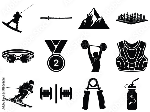 Black and white of sports and activities snowboarding