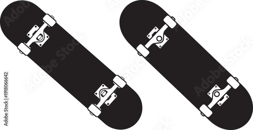 Two skateboard silhouette black deck on white