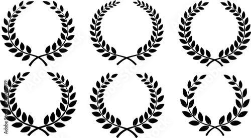 Set of gold laurel wreaths and olive branch frames, victory awards and triumph symbols vector illustration