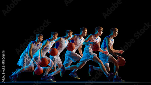 Tableau sur toile Basketball player fast break dribble in stroboscopic motion