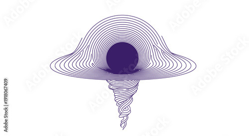 Abstract purple line art black hole vortex illustration