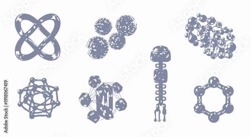 Abstract scientific molecular structures and symbols collection on white