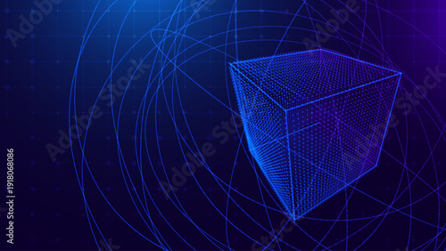 Glowing Abstract Data Cube Array with Digital Grid Technology. Quantum Computing and AI Infrastructure Concept for Futuristic Business Backgrounds. Vector Illustration.