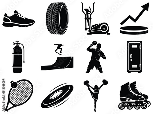 Black and White Sports and Fitness Equipment on White Background 1