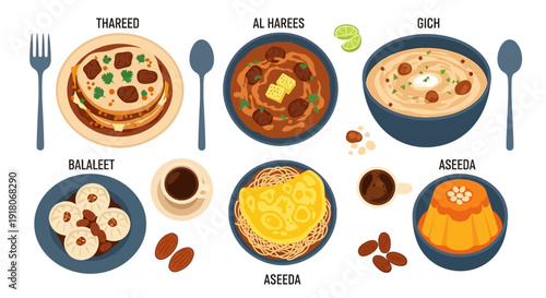 Traditional Arabian Food Dishes Top View