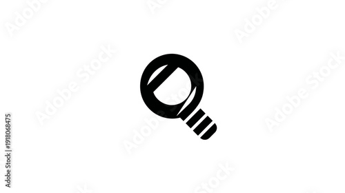 A minimalist icon of a magnifying glass, rendered in solid black against a white background