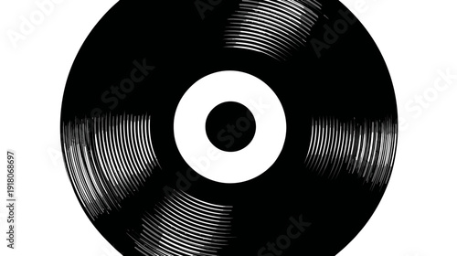 A minimalist illustration of a vinyl record with graphic lines and a central white circle