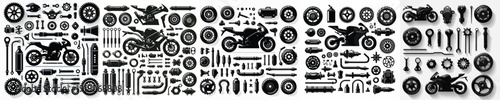 Vector set silhouette image of motorcycle sparepart.