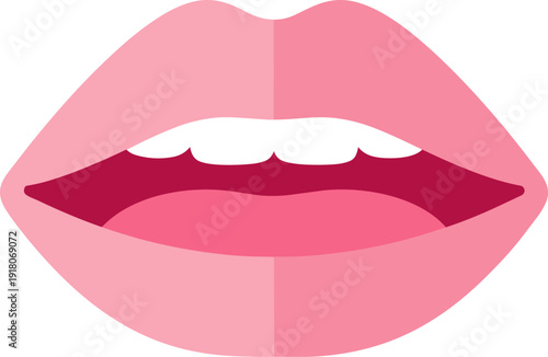 Stylized Open Mouth Pink Lips Showing Teeth and Tongue Illustration
