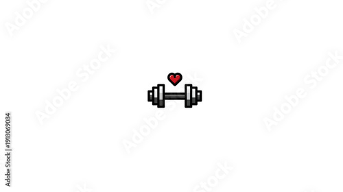 Pixelated illustration of a dumbbell paired with a red heart, centered on a white background
