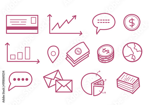 Business related doodle icon collection for web design, presentation or slides 