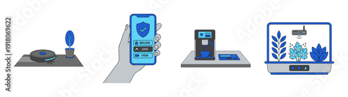Flat Vector Smart Home Automation Graphic Set for Modern Internet of Things Connected Lifestyle Management